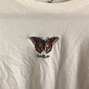 Hollister white shirt sleeve cropped butterfly tee